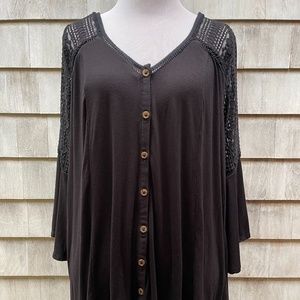 Torrid Super Soft Knits Black Lace Bell Sleeve Top sz Torrid 00 Sexy Comfy Goth